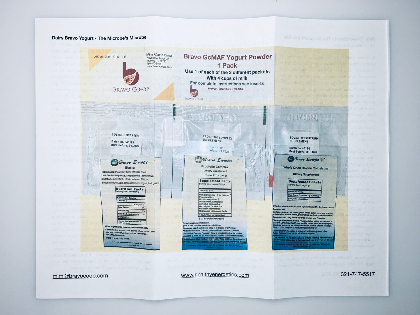 Bravo GcMAF Yogurt Starter Powder One (01) 1 liter pack (Best before Mar 2026)